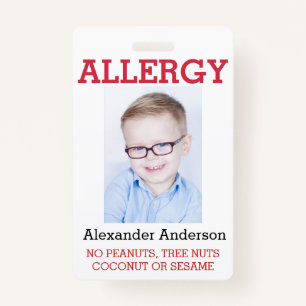 Custom Photo Kids Allergy Alert ICOE ID Badge