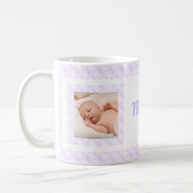 Custom Photo Lilac Pattern Mother’s Day Mom Mommy Coffee Mug (Left)