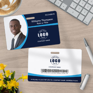 Custom Photo Logo Barcode Employee Corporate Blue ID Badge