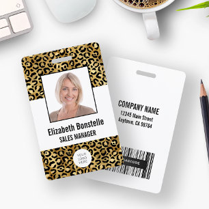 Custom Photo Logo Barcode Gold Leopard Print ID Badge