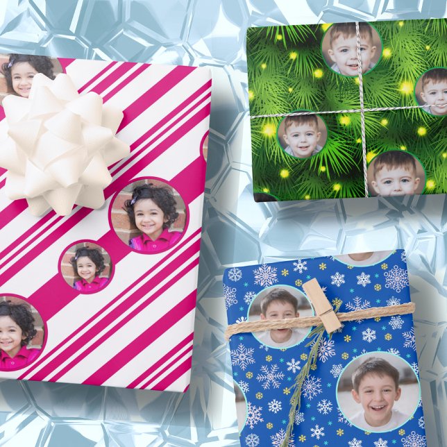 Custom Photo Logo Candy Cane Snowflake Christmas Wrapping Paper Sheet (Creator Uploaded)