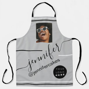 Custom Photo Logo Coffee Shop  Cake Ice Cream Grey Apron