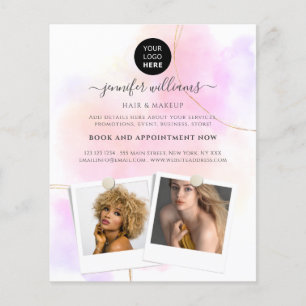Custom Photo Logo Promotional Gold Pink Watercolor Flyer