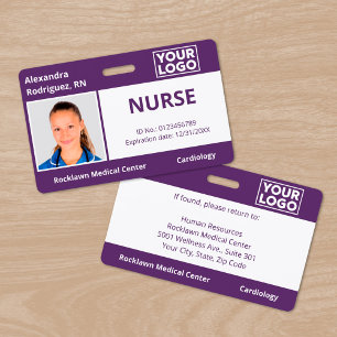 Custom Photo Logo Purple Medical Employee ID Badge