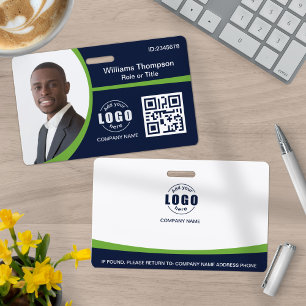 Custom Photo Logo QR Code Employee Corporate Green ID Badge