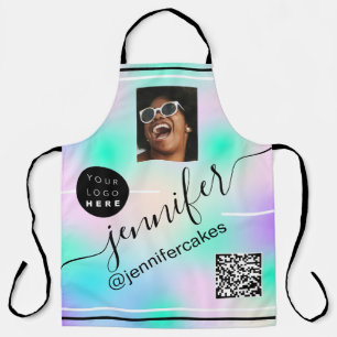 Custom Photo Logo QR Menu CODE Holograph Pink Apron