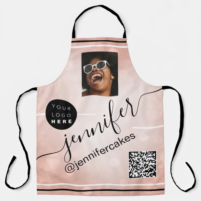 Custom Photo Logo QR Menu CODE Restaurant Rose Apron (Front)