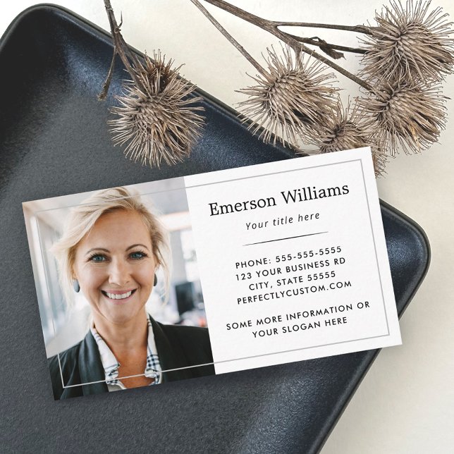 Custom photo logo white thin border elegant white business card (Creator Uploaded)