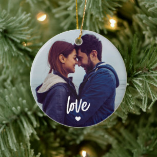 Custom Photo Love Heart Couple Ceramic Ornament
