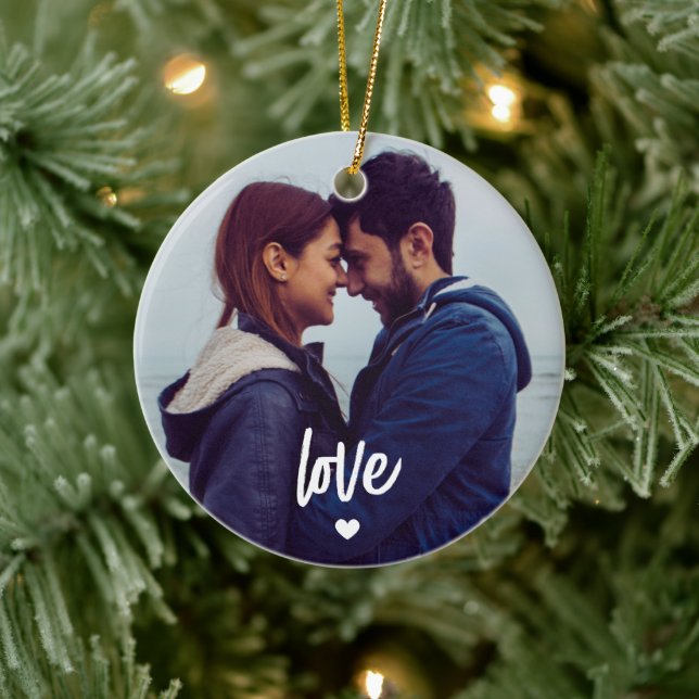 Custom Photo Love Heart Couple Ceramic Ornament (Tree)