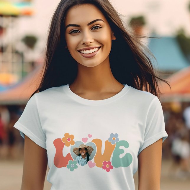 Custom Photo Love Heart Flower Hippie T-Shirt (Creator Uploaded)