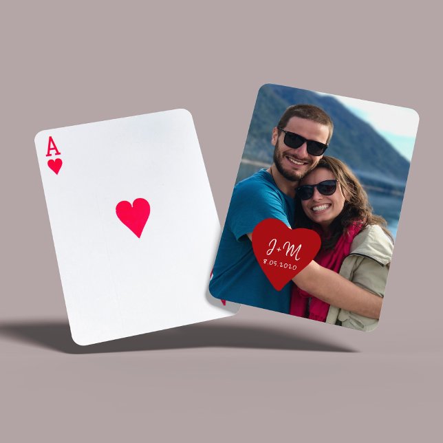 Custom photo love heart initials modern playing cards (Creator Uploaded)