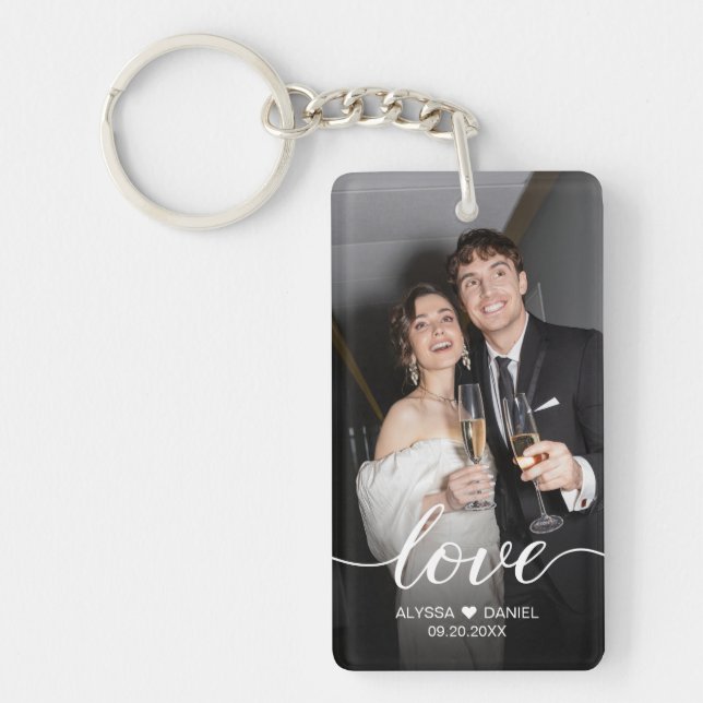 Custom Photo Love script Wedding favours Key Ring (Front)