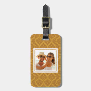 Custom Photo Luxury Golden Damask Luggage Tag
