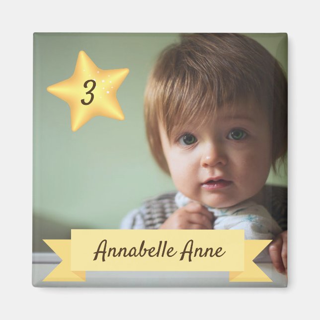 Custom Photo Magnet with Child's Name and Age (Front)