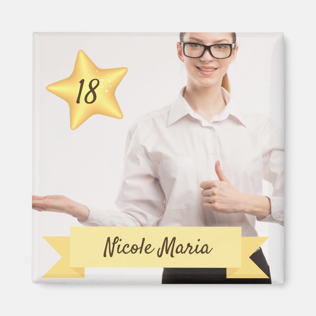 Custom Photo Magnet with Name and Age (Front)