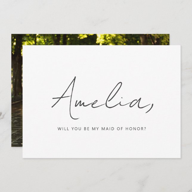 Custom Photo Maid of Honour Handwriting Proposal Card (Front/Back)
