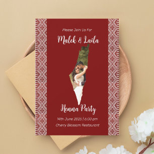 Custom Photo Map Of Palestine Red Henna Sign Invitation