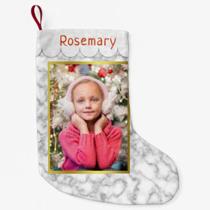 Custom Photo   Marble and Gold with Easy Template Small Christmas Stocking