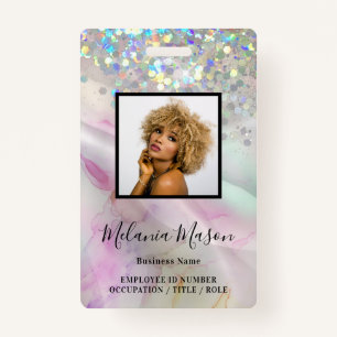 Custom Photo Marbled Holographic Glitter Staff ID Badge