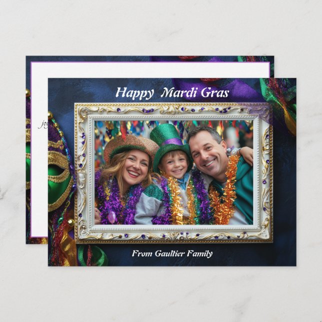 Custom photo💚💜💛 Mardi Gras Magic  Postcard (Front/Back)