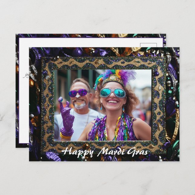 Custom photo💚💜💛 Mardi Gras Magic  Postcard (Front/Back)