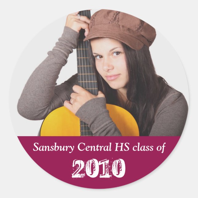 Custom photo maroon red graduation memory keepsake classic round sticker (Front)