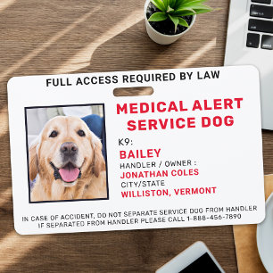 Custom Photo Medical Alert Service Dog ID Badge