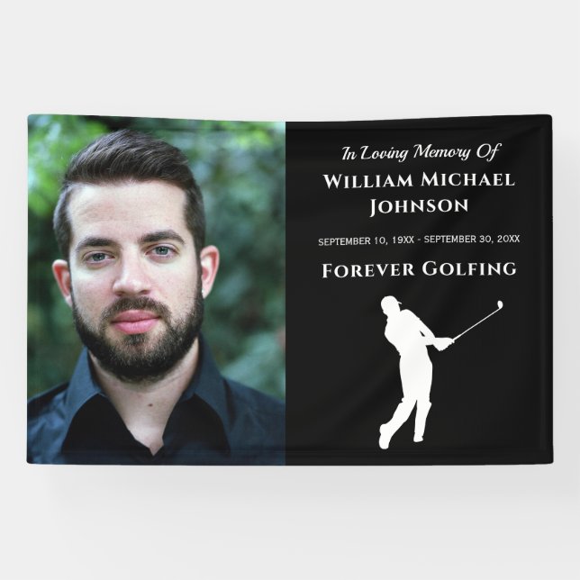 Custom Photo Memorial Funeral Forever Golfing Banner (Horizontal)