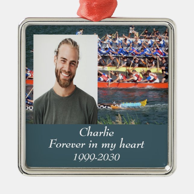 Custom Photo Memorial Keepsake Forever in my Heart Metal Ornament (Front)