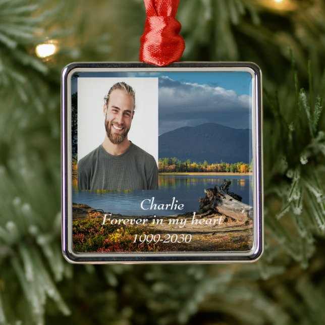 Custom Photo Memorial Keepsake Forever in my Heart Metal Ornament (Tree)