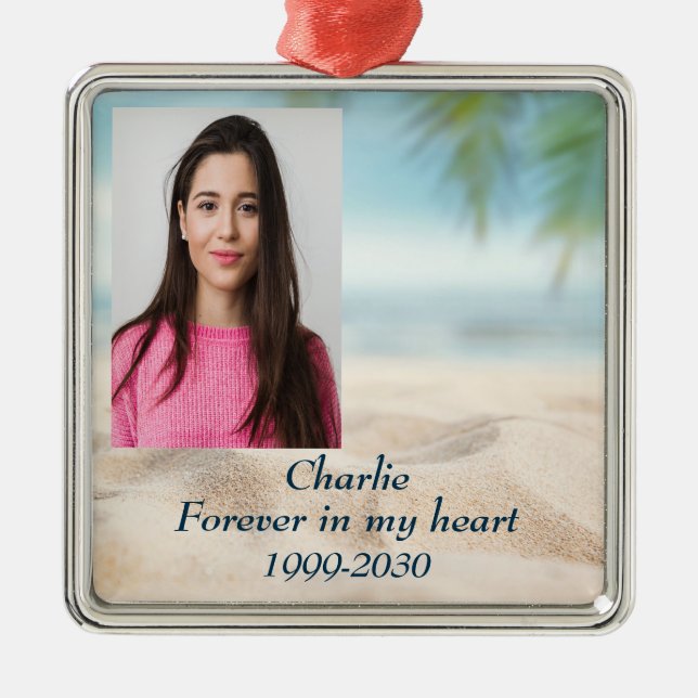 Custom Photo Memorial Keepsake Forever in my Heart Metal Ornament (Front)