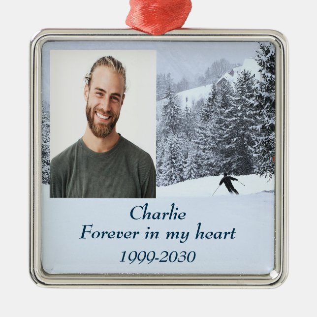 Custom Photo Memorial Keepsake Forever in my Heart Metal Ornament (Front)