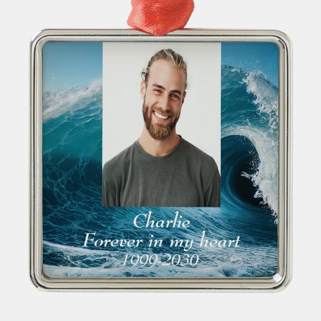 Custom Photo Memorial Keepsake Forever in my Heart Metal Ornament (Front)