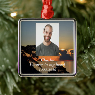 Custom Photo Memorial Keepsake Forever in my Heart Metal Ornament