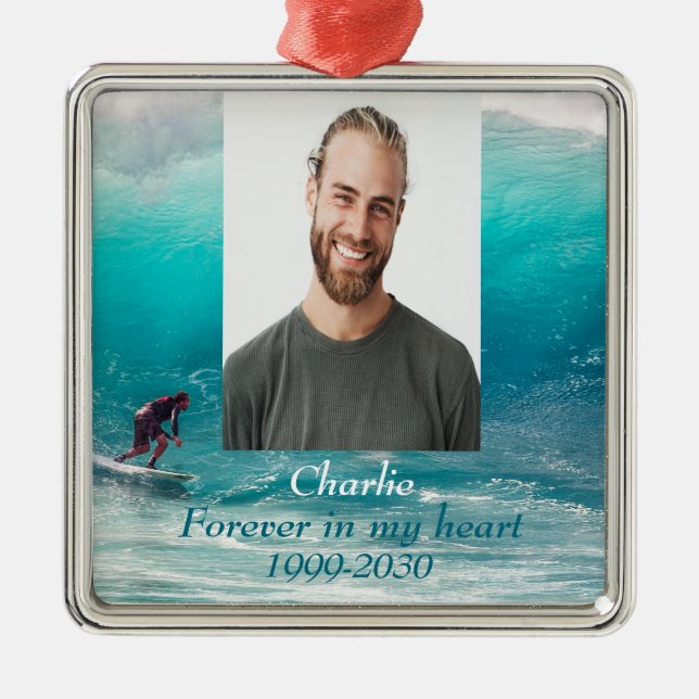 Custom Photo Memorial Keepsake Forever in my Heart Metal Ornament (Front)