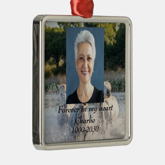 Custom Photo Memorial Keepsake Forever in my Heart Metal Ornament (Right)
