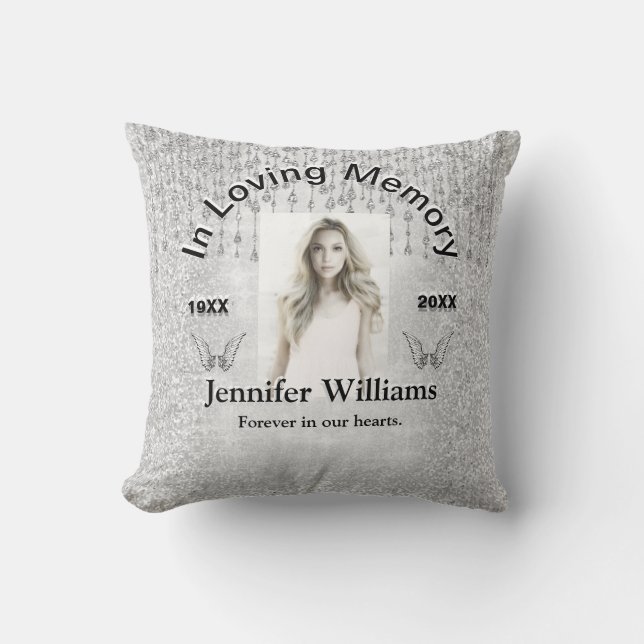 Custom Photo Memorial Silver Angel Tears Cushion (Front)