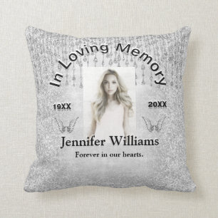Custom Photo Memorial Silver Angel Tears Cushion