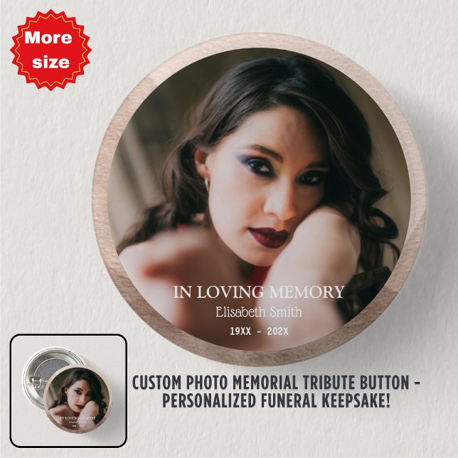 Custom Photo Memorial Tribute Button - Personalise (Custom Photo Memorial Tribute Button - Personalized Funeral Keepsake!)