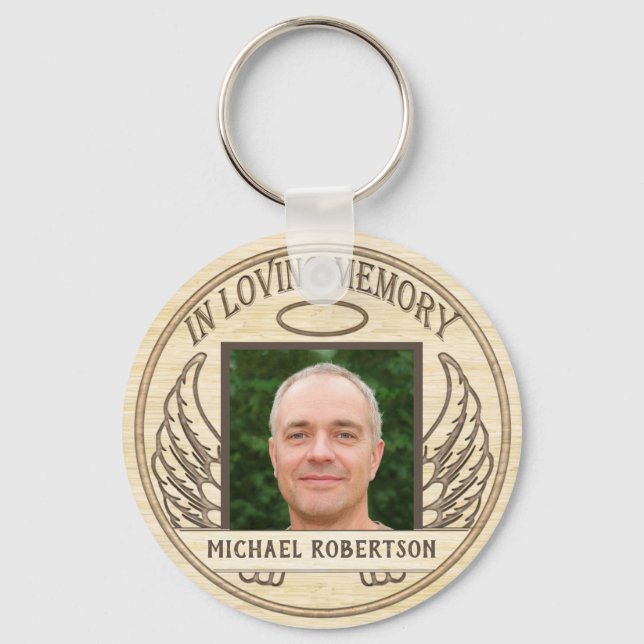 Custom Photo Memorial Wood Look Key Ring (Front)