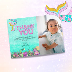 Custom Photo Mermaid 1st Birthday Invitation