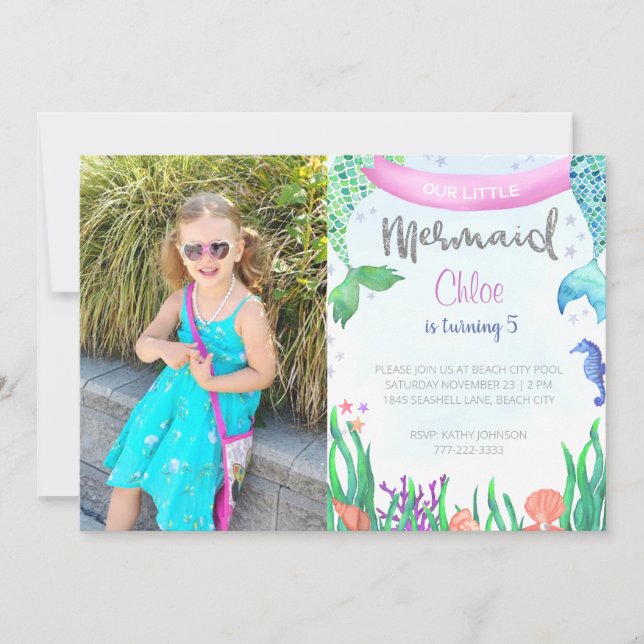 Custom Photo Mermaid Birthday Party Invite (Front)