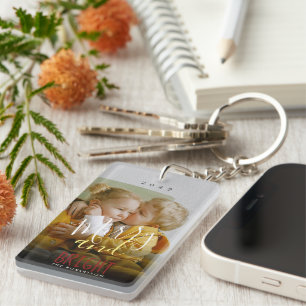 Custom Photo Merry and Bright Typography Key Ring