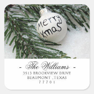 Custom Photo Merry Christmas Bauble Address Square Sticker