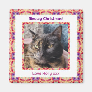 Custom Photo Merry Christmas Jolly Pet Cat Kitten Magnet
