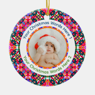 Custom Photo Merry Christmas Modern Colorful Ceramic Ornament