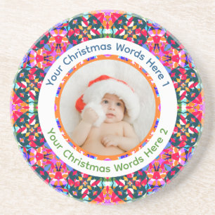 Custom Photo Merry Christmas Modern Colorful Coaster