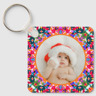 Custom Photo Merry Christmas Modern Colorful Key Ring