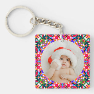 Custom Photo Merry Christmas Modern Colorful Key Ring
